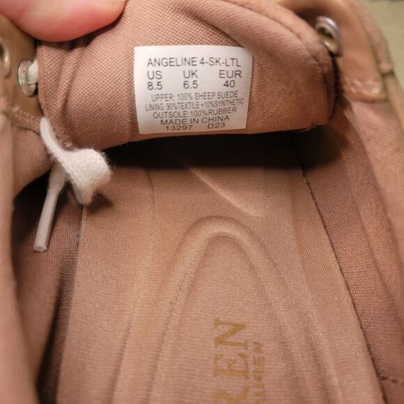 LAUREN RALPH LAUREN ANGELINE Beige Suede Women's Athletic Sneaker Shoe 8.5 - Picture 5 of 9